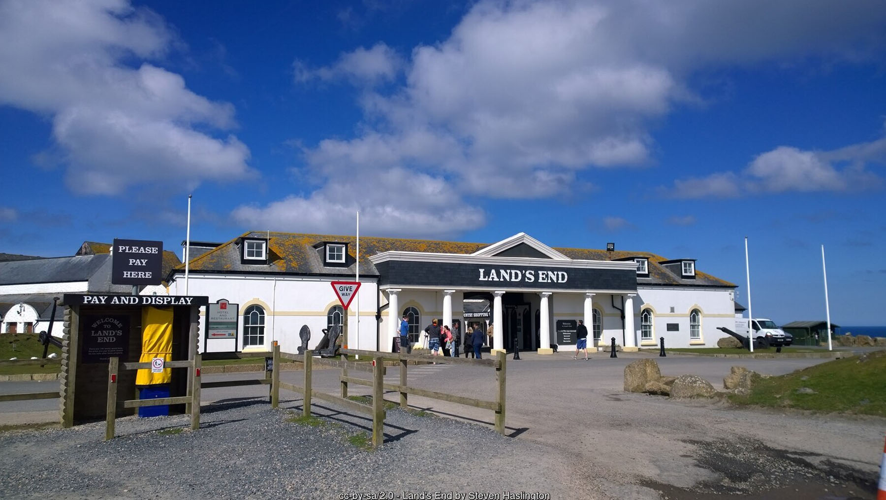 Land's End Cornwall visitor centre entrance seen from the car park - Cornwall day out
