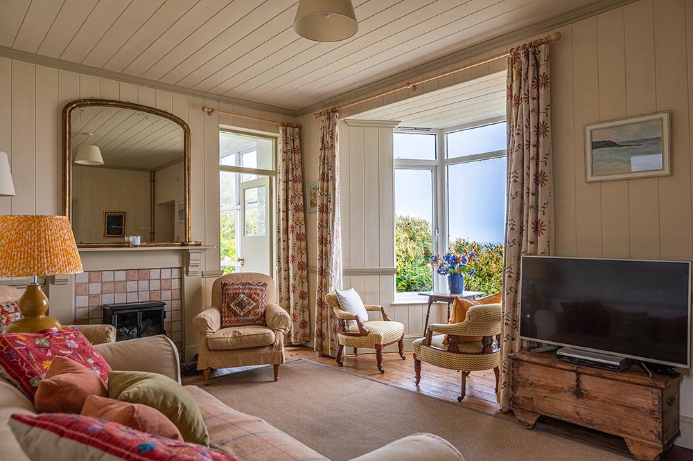 Cosy lounge sitting area at Chy Barnett holiday cottage, Zennor near St Ives