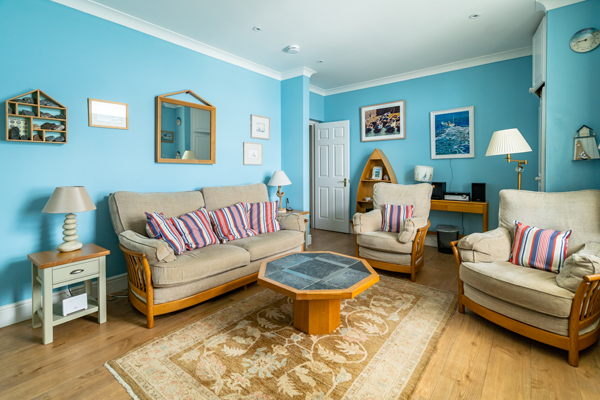 Lounge area at Tideswell Holiday Apartment In Coverack with Sea Views