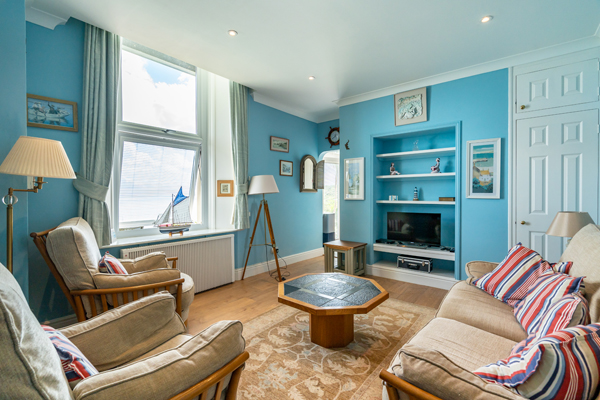 Lounge at Tideswell Holiday Apartment In Coverack with Sea Views