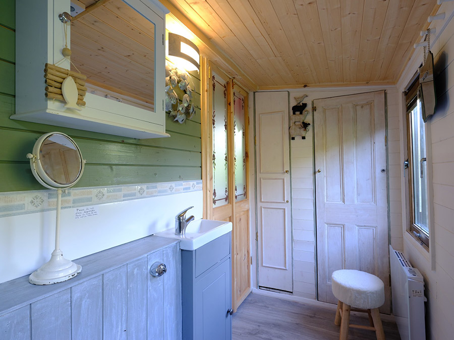 the ensuite Shower room at Foxys Shepherd Hut Glamping Self-catering between St Ives and Penzance