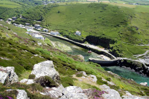 Boscastle harbour and the valley seen from the clifftop above