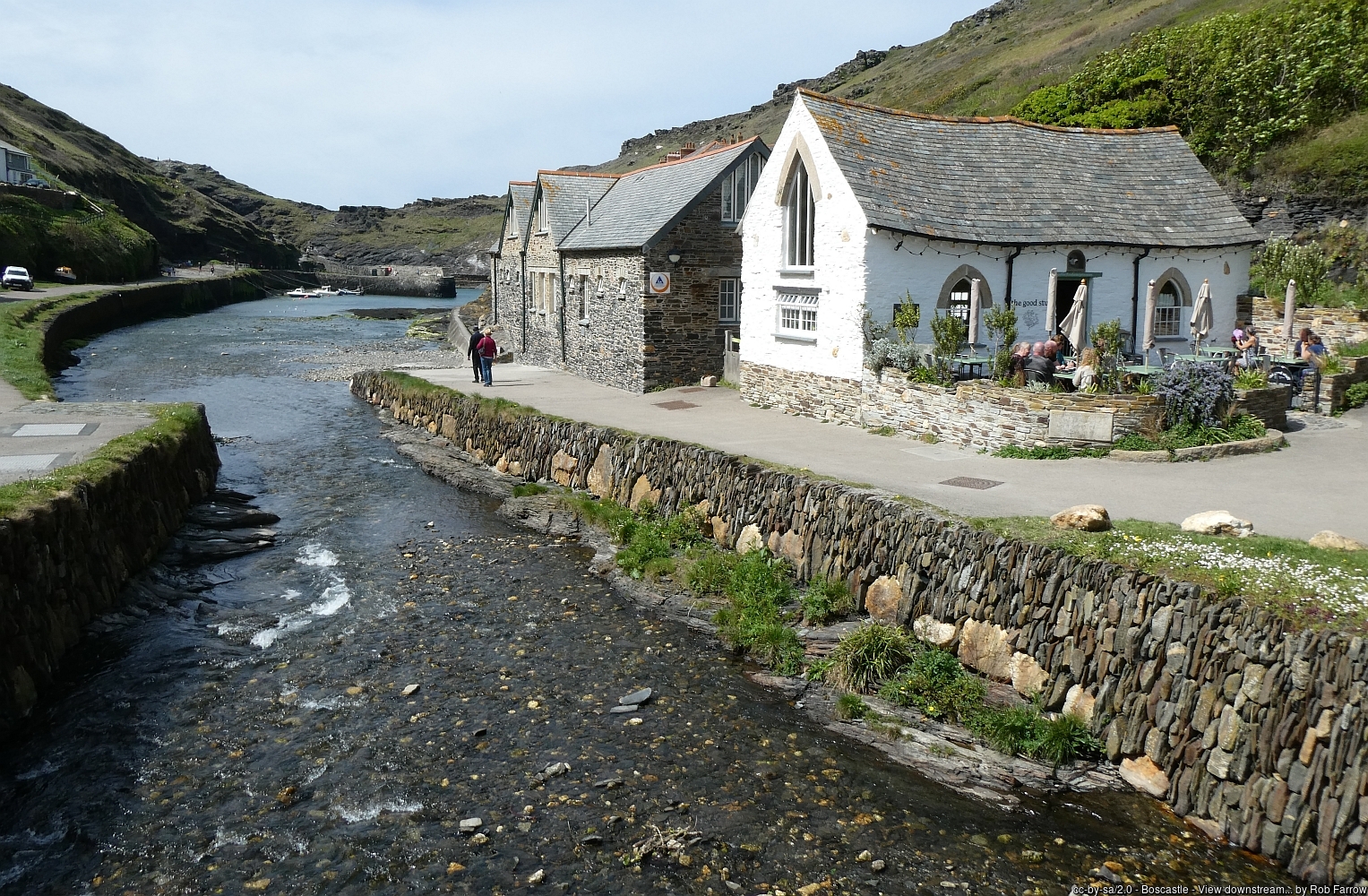 Looking downstream along the River Valency towards Boscastle harbour, with the white Pixie House on the right