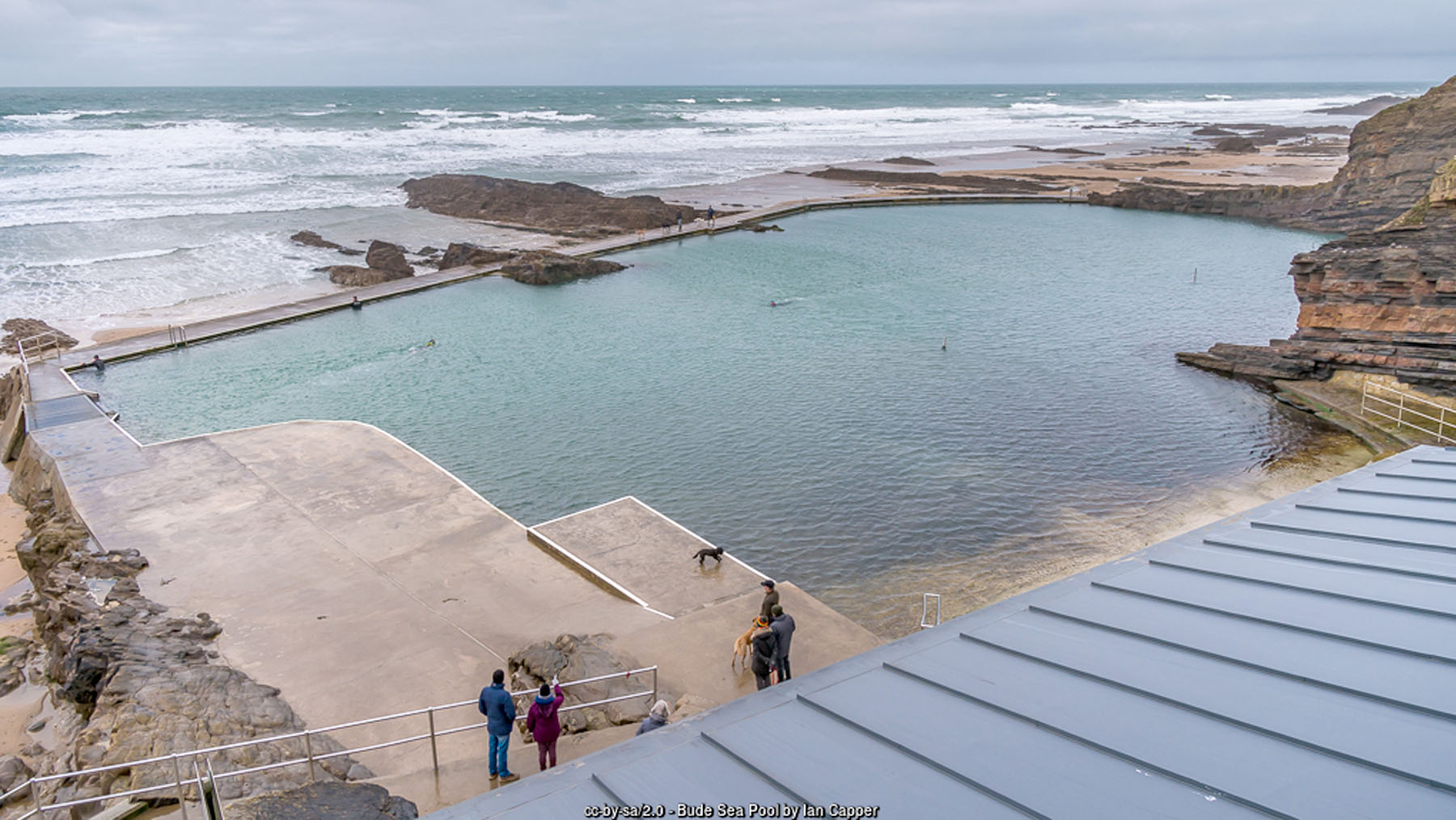 Bude Sea Pool set into the rocks below the cliffs at Summerleaze