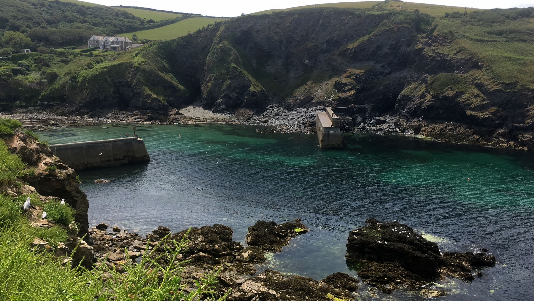 Port Isaac harbour entrance seen from the coast path near the New Road car park