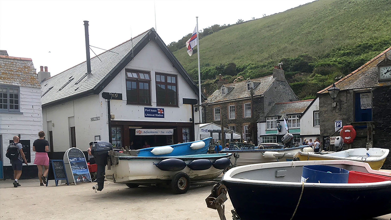 Boats on The Platt beside the lifeboat station, Port Isaac harbour