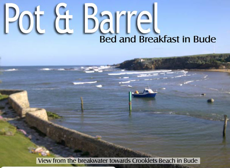 Bude - view from the Bude breakwater across Summerleaze surfing beach towards Crooklets Beach view towards Pot and Barrel bed  and breakfast