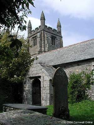 The tower and porch of St Gennys Church above Crackington Haven