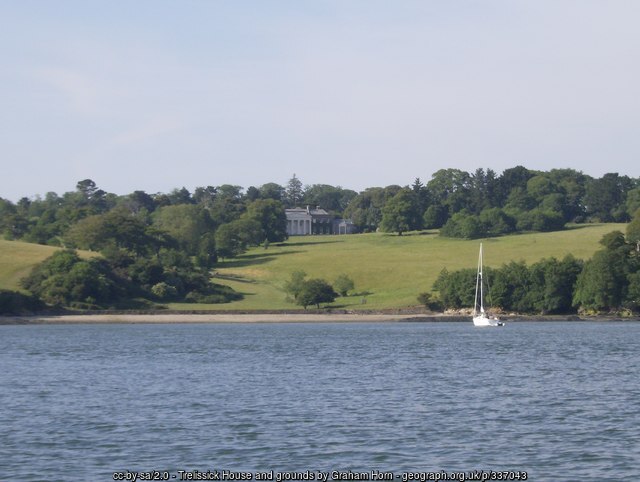 The grounds of Trelissick House sloping down towards the River Fal