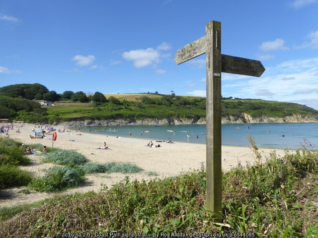 Coast Path signpost at Maenporth beach, Cornwall