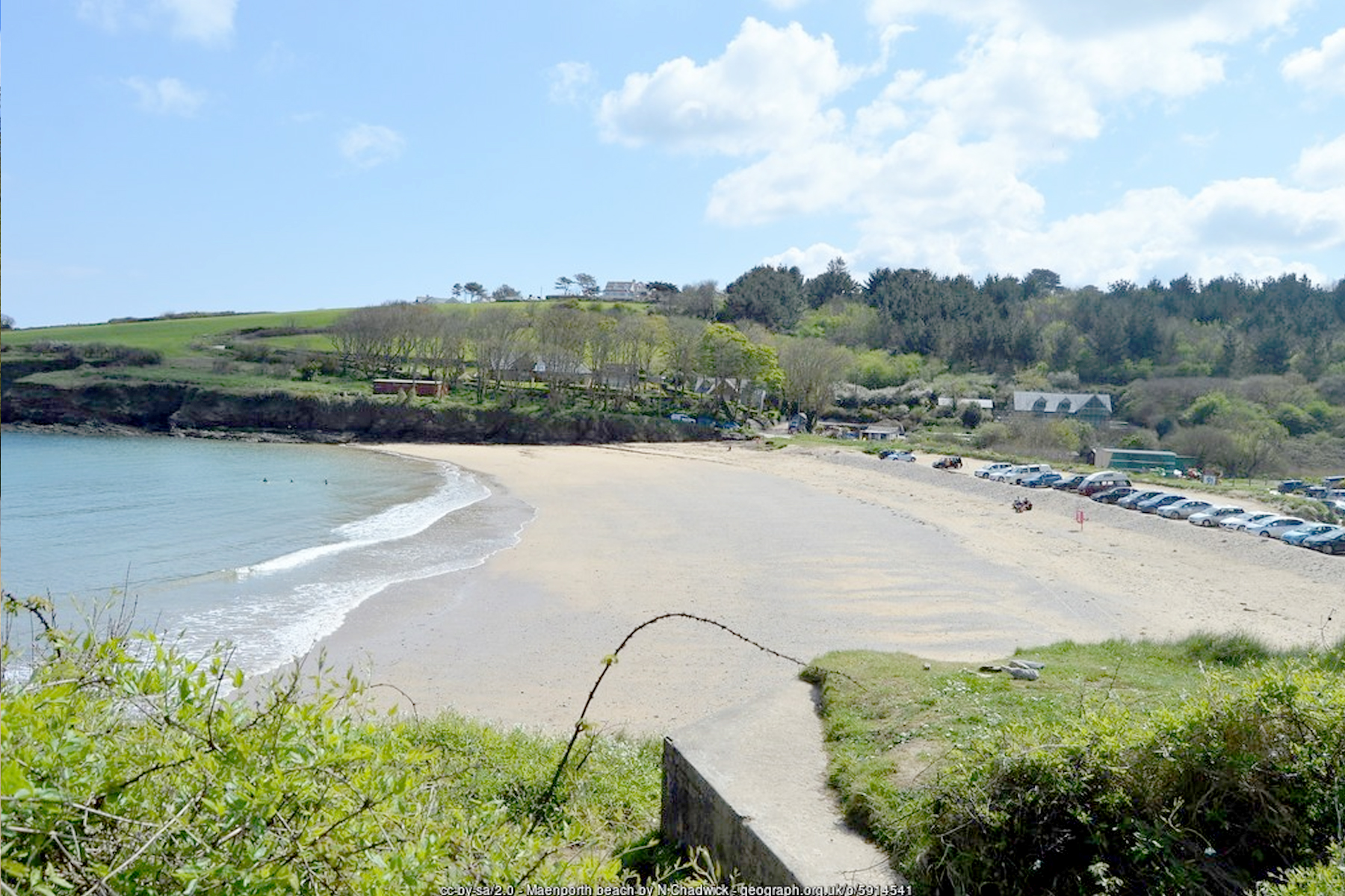 Maenporth Beach Falmouth Cornwall wooded cove watersports - Cornwall family beach holidays