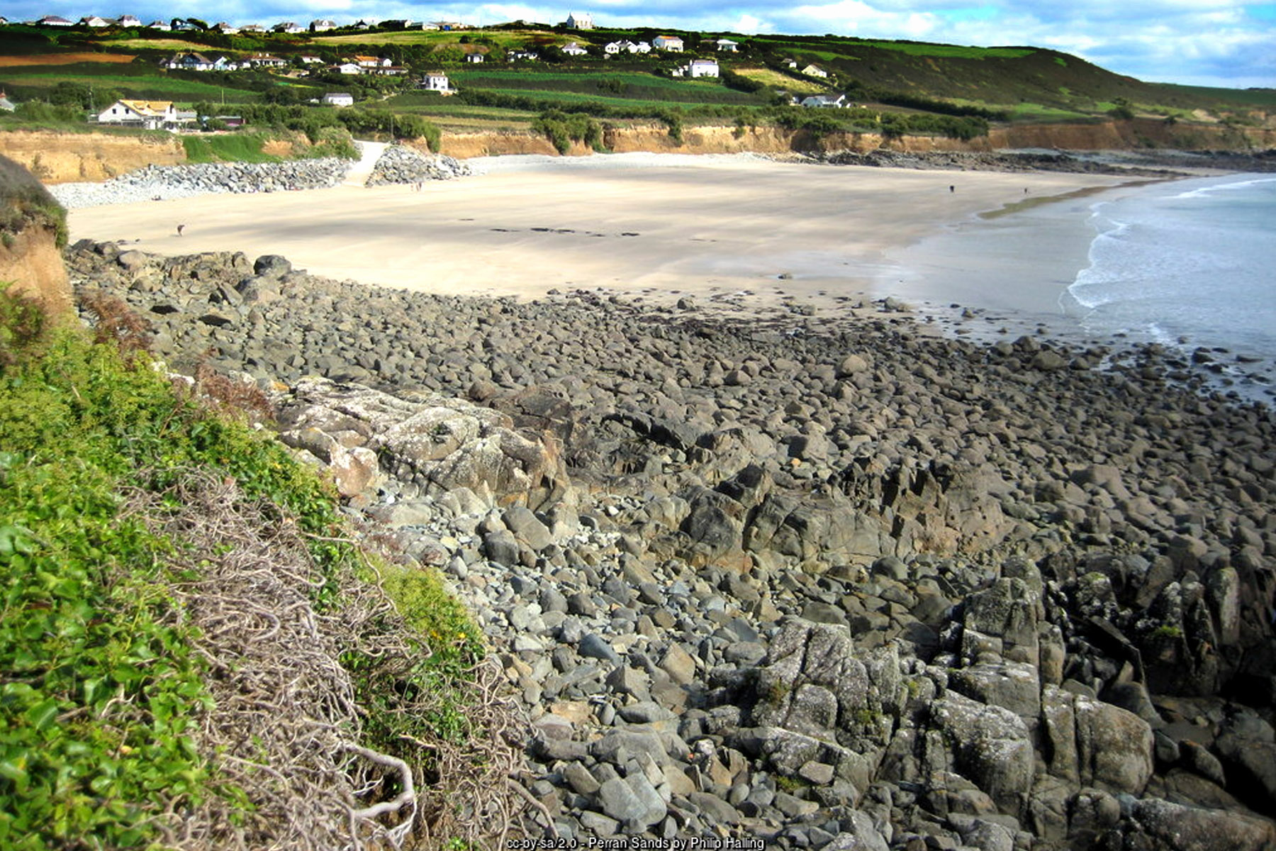 Perranuthnoe Beach Cornwall, sand and rock cove in Mount's Bay near Marazion