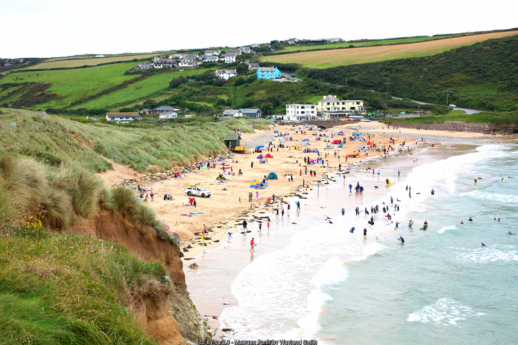 Mawgan Porth beach and dunes on the north Cornwall coast between Padstow and Newquay