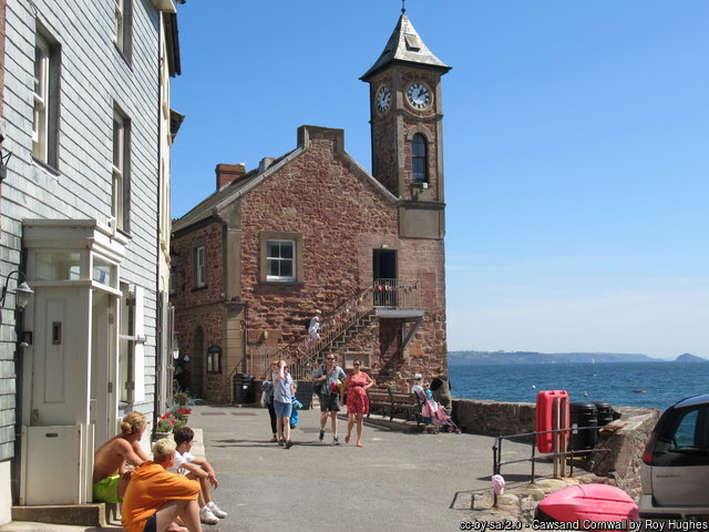 1911 clock tower on the seafront at Kingsand, Rame Peninsula, Cornwall