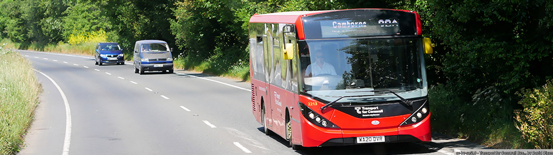 A bus travelling through Cornwall