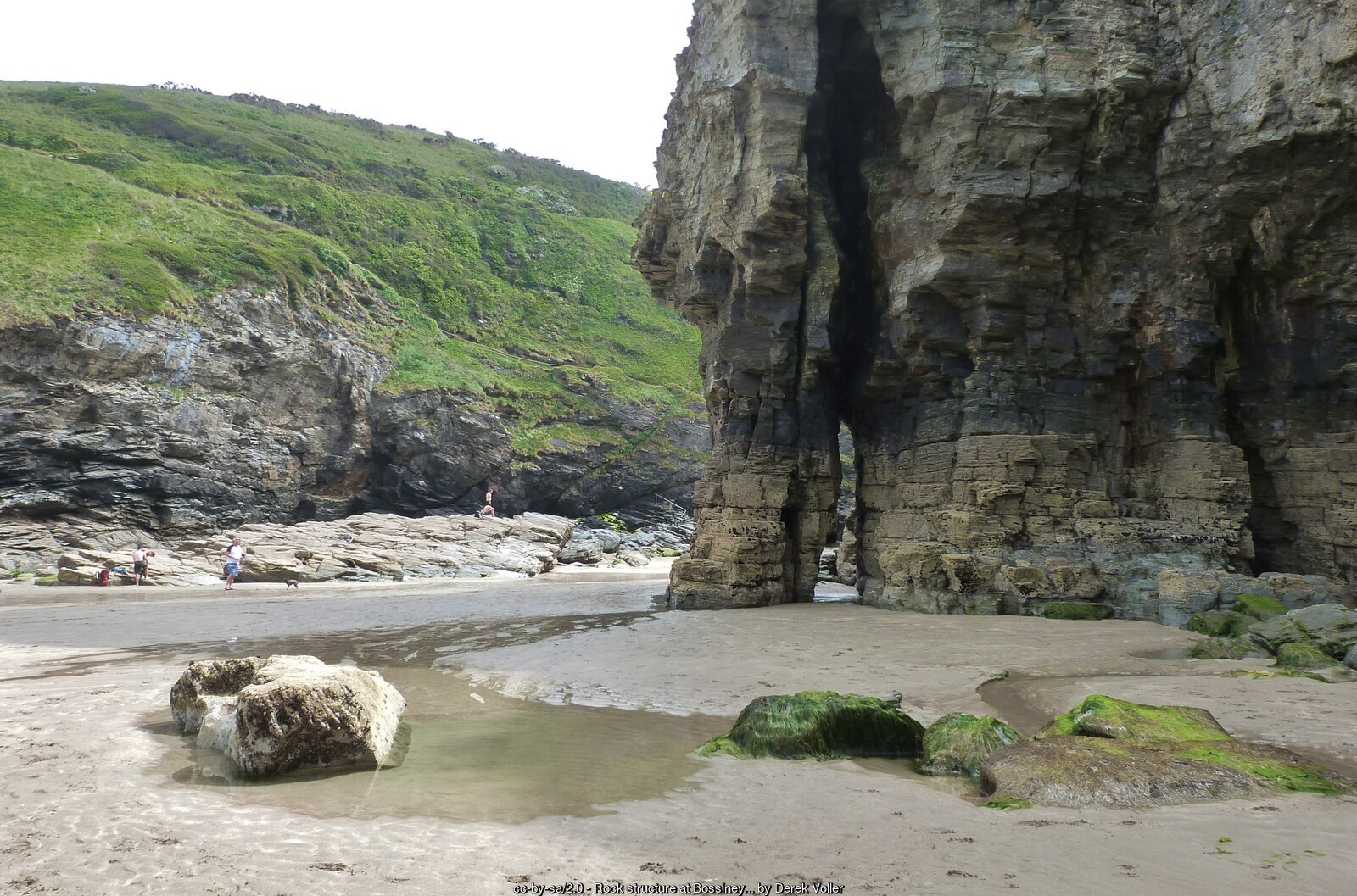 Elephant Rock and the sands of Bossiney Haven at low tide, near Tintagel