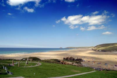 The Millennium Sundial on the clifftop at Droskyn above Perranporth beach