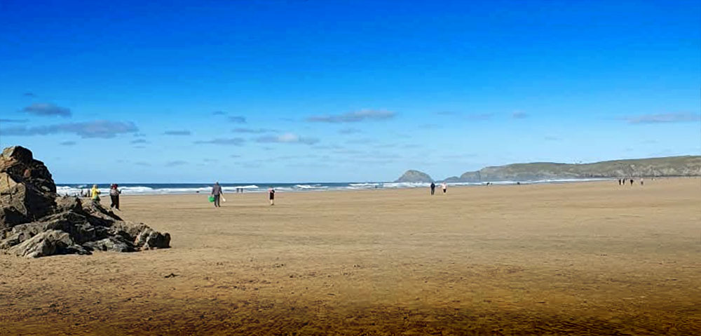 Perranporth beach and Perran Sands stretching away at low tide