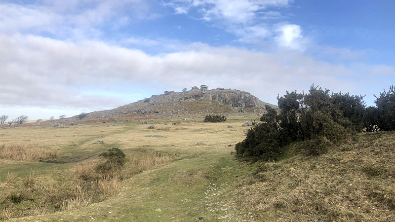 Stowe&rsquo;s Pound hill fort on the skyline, seen from The Hurlers